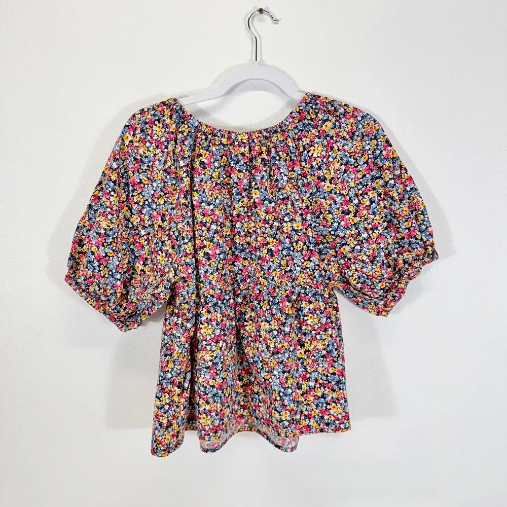 Old‎ Navy Lightweight Floral Print Puff Sleeve Cotton Babydoll Cottagecore Top L